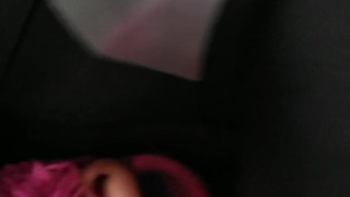 Girl films up her own black minidress and teases with her panties in public while I am driving