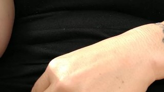 Nerdy girl with perfect boobs pulls her panties to the side and flashes her pink shaved pussy