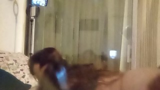 Girl grinding pussy on male ass and seducing guy until he turns her around and pounds her wet pussy