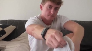 Aussie office bro gives Jerk Off Instructions with his sweaty black socks and feet
