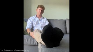 Aussie office bro gives Jerk Off Instructions with his sweaty black socks and feet