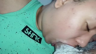 Hungry bitch delights in all this creampie dripping into her greedy mouth