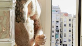 Hot shower jerk off muscle tattooed jock
