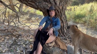 Crossing the creek aly shows off her ass and tits