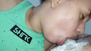 POV sperm running down the throat of greedy Adia, who sucks it all the way to the stalk