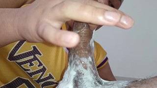 slut loves a hard cock penetrating her wet throat, until he ejaculates a lot in her mouth