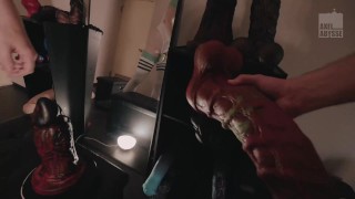 Horny Axel Abysse And Dylain Rides Giant Dildo After Fisting