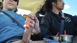sexy wife loves to tease me while she's driving, but always stops to finish me off