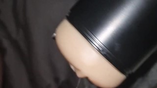 Horny male uses Lovense Solace Pro and cums