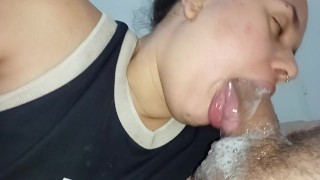 bubbling all her spit on the hard and excited cock, slut fucks with the BEST BLOWJOB IN THE WORLD