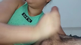 hardening a dick in handjob in hands until he cums I put all the creampie in my mouth🍆🥛🥛🤤😵😋