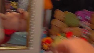 Playing with freshly shaved pussy in front of mirror after hangout