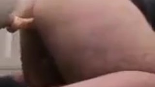 Fat ass fucks dildo doggy style