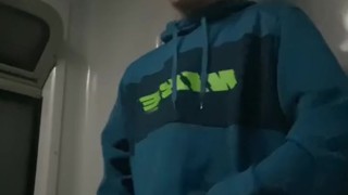 I'm jerking off in the train toilet, they almost caught me, a tot of cum