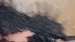 Milf blows her Uber driver in a mask