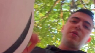 Threesome in the forest public bareback fuck hot Polish boys with sneakers