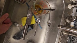 Quick piss on the dirty dishes