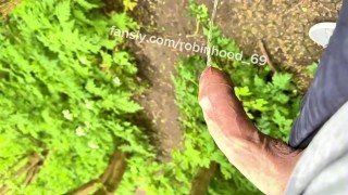 Outdoor pissing with foreskin hard DICK