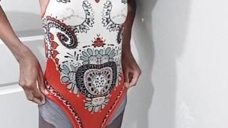 Cute Lingerie Trans Sissy Girl puts on Leotard for first time after Orchiectomy Surgery, poses sexy.