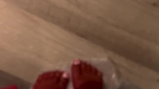 Red stockings and fresh toes ASMR stepping on bubble wrap