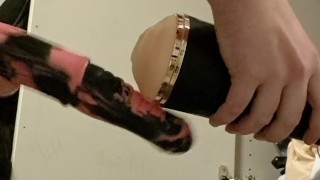 A sex machine fucks my tight hole and I cum hard