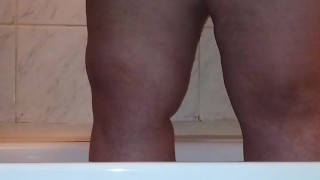 BBW MILF mom peeing in the shower in slow motion