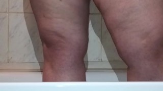 BBW MILF mom peeing in the shower in slow motion