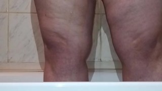 BBW MILF mom peeing in the shower in slow motion