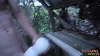 Fleshlight outdoors! - All naked and exposed, fucking my fleshlight - Massive cumshot!!