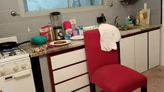Fucking in the kitchen with my young stepfather's beautiful cock