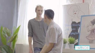 Skinny Blonde Twink Nico D Gets A Blowjob From Cute Logan S!