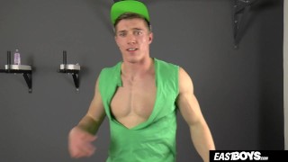 Handsome straight muscle boy wanks his big cock