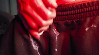 Sticky semen all over my sweatpants from jerking off my big BWC