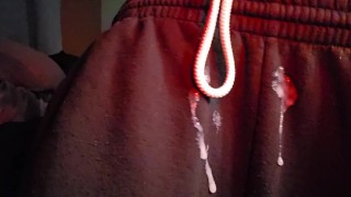 Sticky semen all over my sweatpants from jerking off my big BWC