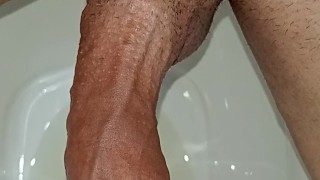 Man fetish PEEING with vertical camera PEEING on a hard fat cock