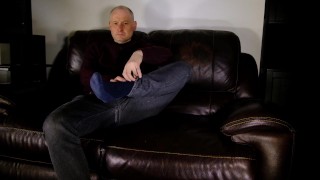 Man strips shows his ass hole and feet as he masturbates his hairy cock getting horny as he wanks