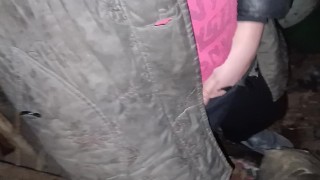 Me and my neighbor are hiding in an abandoned house to masturbate