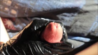 almost cumming from a long and gentle cock massage in latex gloves