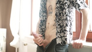 Edging Myself at the Window - Loud Moaning Orgasm with Huge Cumshot