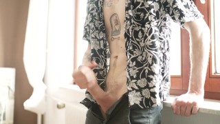 Edging Myself at the Window - Loud Moaning Orgasm with Huge Cumshot