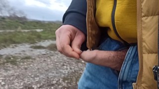 Someone can see me! Cum and pee outdoors