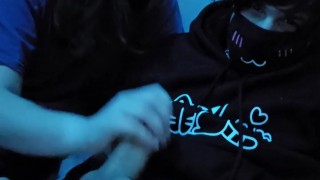 Cute femboy gets help from boyfriend then takes over to cum :3