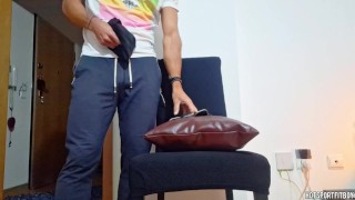 Masked Man Humps Pillow in Friend's Chair - Big Dick, Loud Moans, Sexy Fitness Ass - Hotsportfitboy