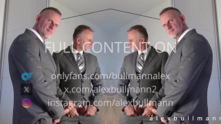 big dick muscle daddy in business suit takes off his clothes and shoots a big load