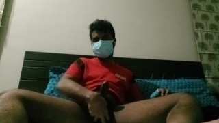 Hairy Desi guy casually masturbating after work