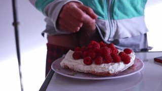 topping my cheesecake with my special cream - cum on food