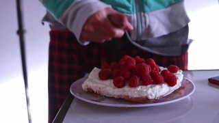 topping my cheesecake with my special cream - cum on food