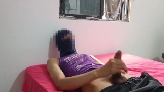 young man gets aroused by lying on mother-in-law's bed and masturbating