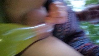 Filling condom with piss like balloon