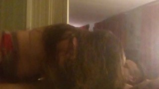 Step fantasy fucking pretty girl with long brunette hair doggystyle with bouncing ass and tits